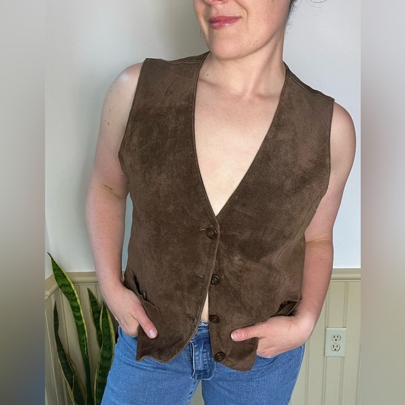 Vintage LL Bean Boho Chic Suede Vest Stagecoach Western Festival Top Womens Sz L - Picture 6 of 13